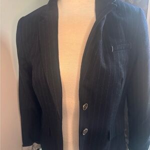 Banana Republic Navy Pinstripe Blazer with Striped Cuffs